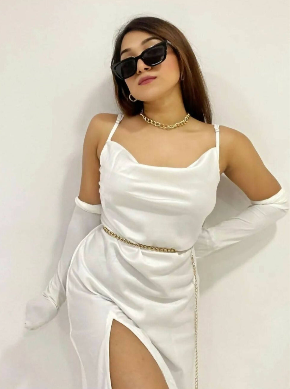 White Satin Long Dress
