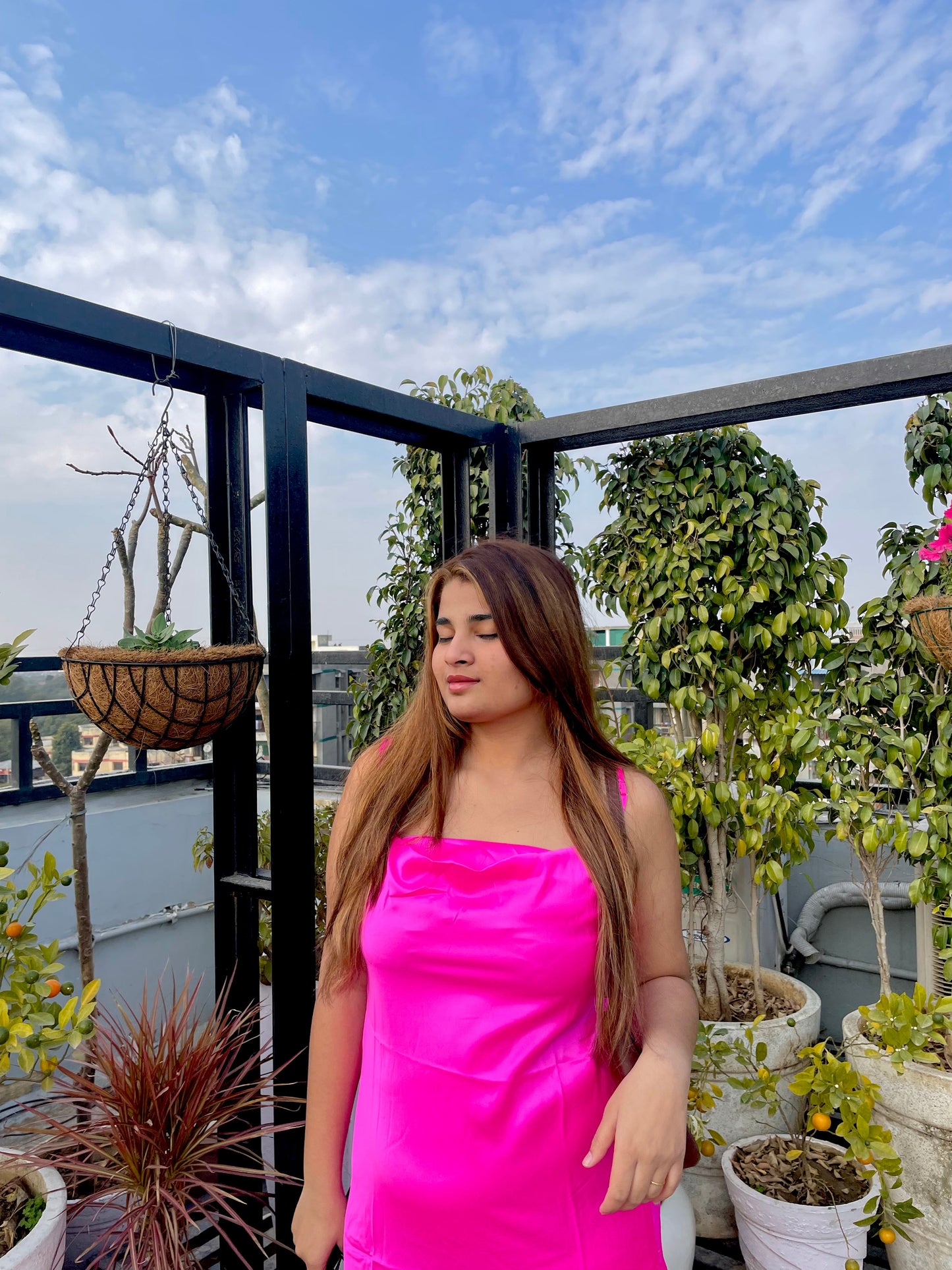 Satin Hot Pink Slit dress