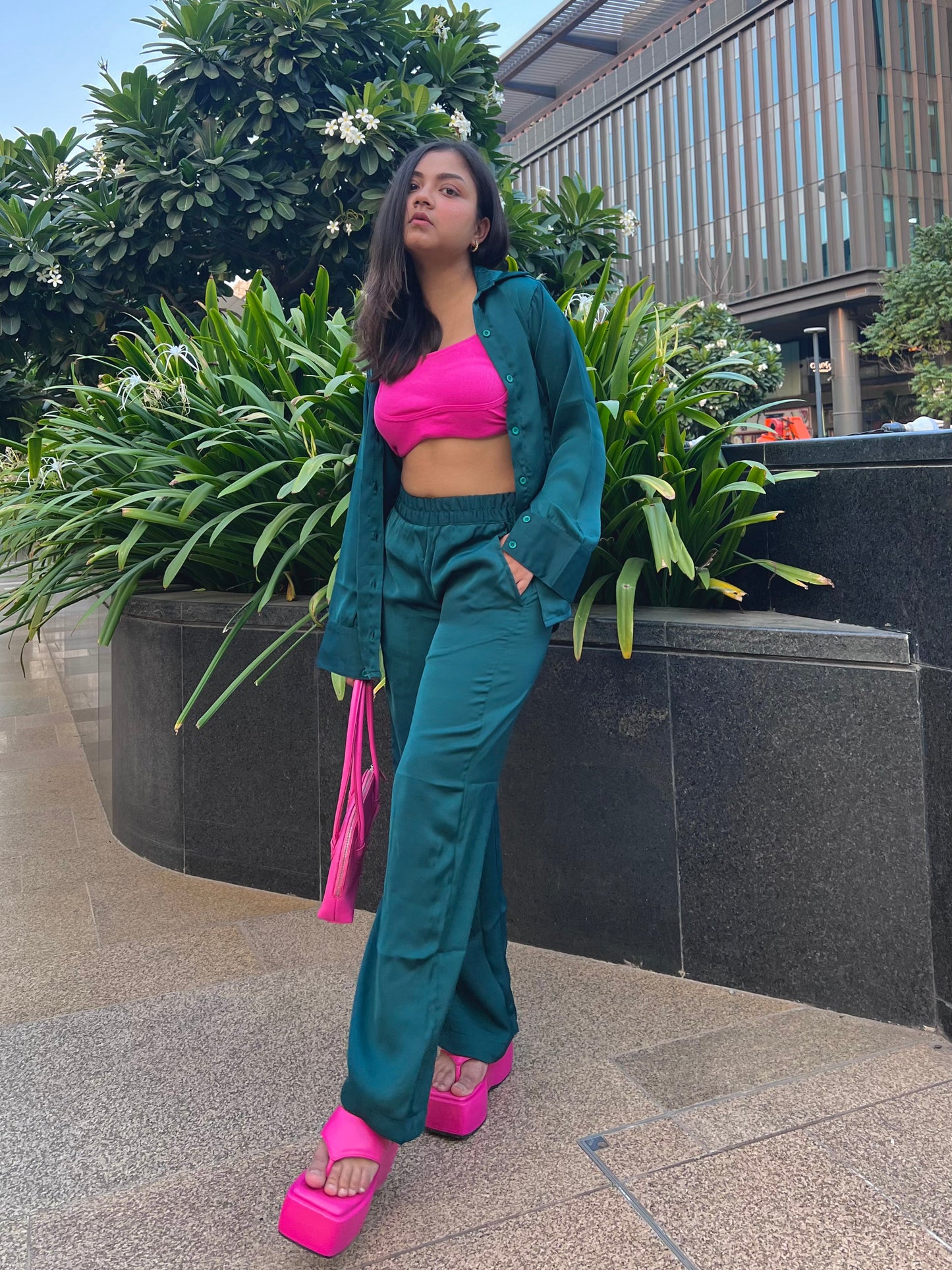 Loungewear Sea Green Satin Coord Set