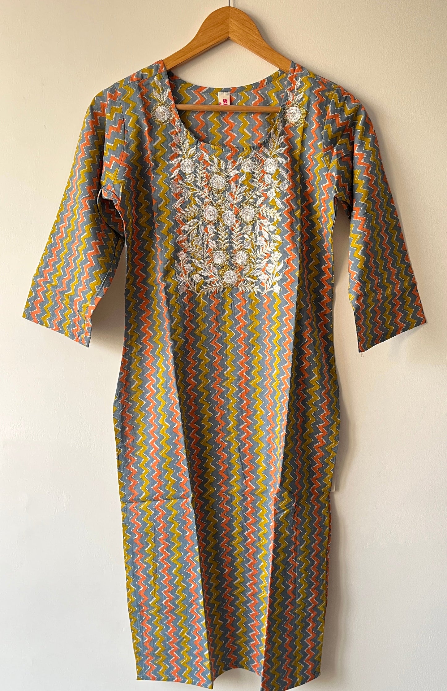 Multicolor Long Kurta with Embroidered Yoke