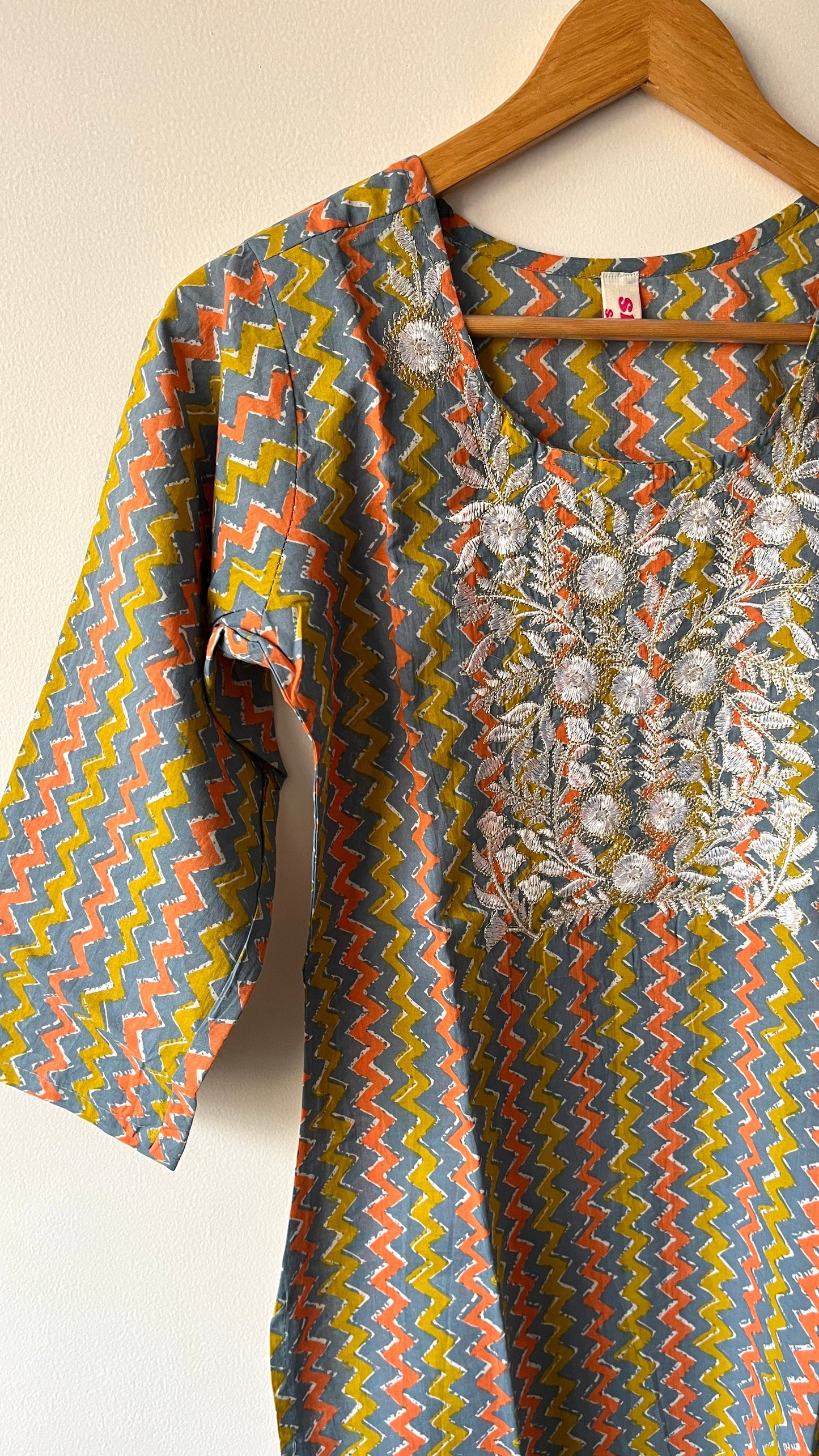 Multicolor Long Kurta with Embroidered Yoke