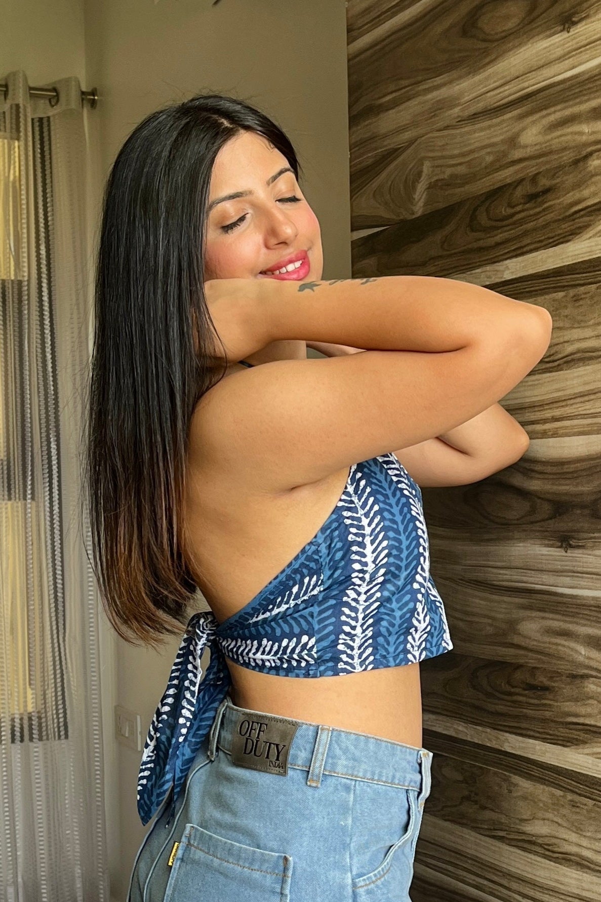 Cotton Halter Neck Top - Indigo Garden