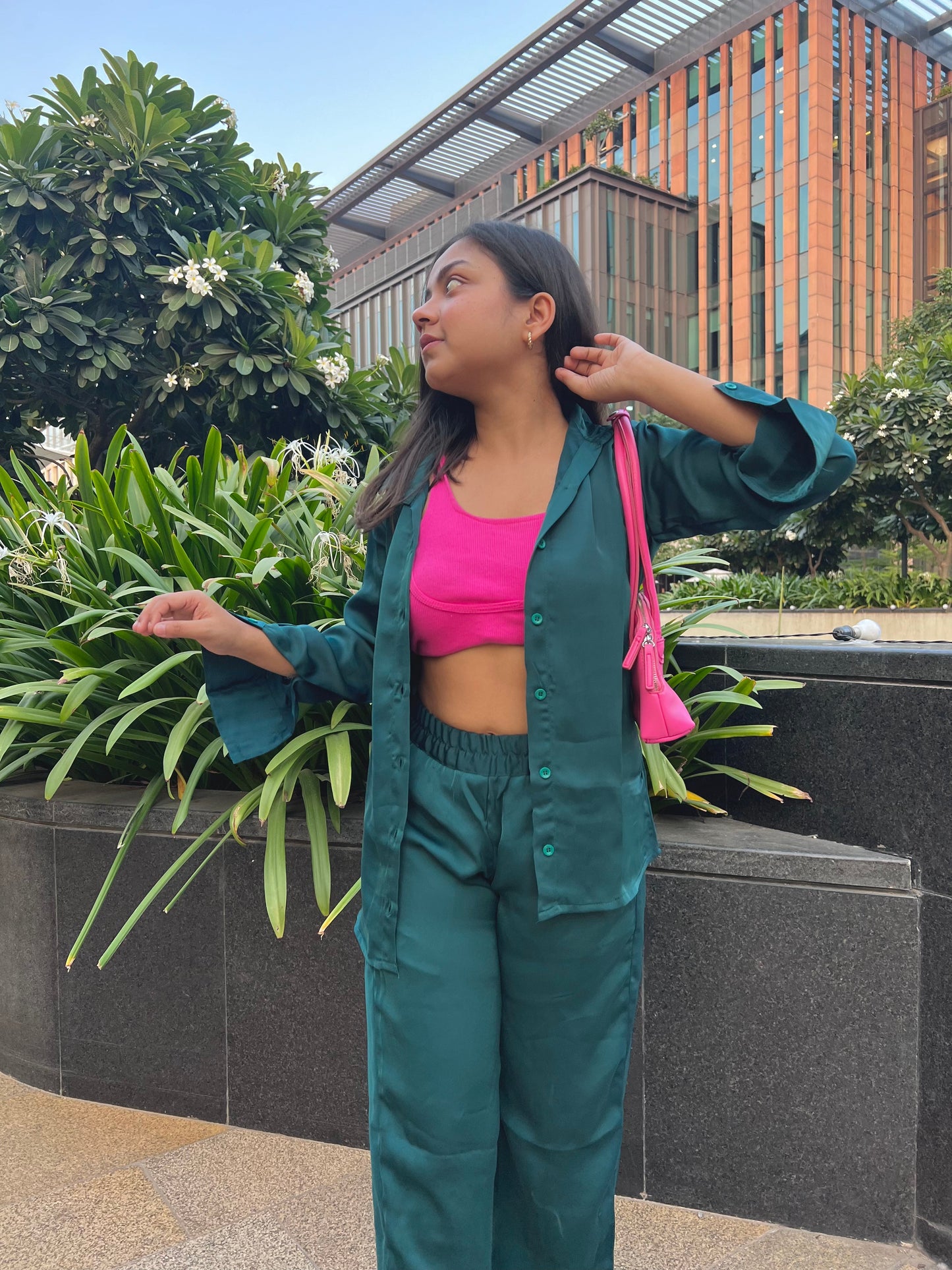 Loungewear Sea Green Satin Coord Set