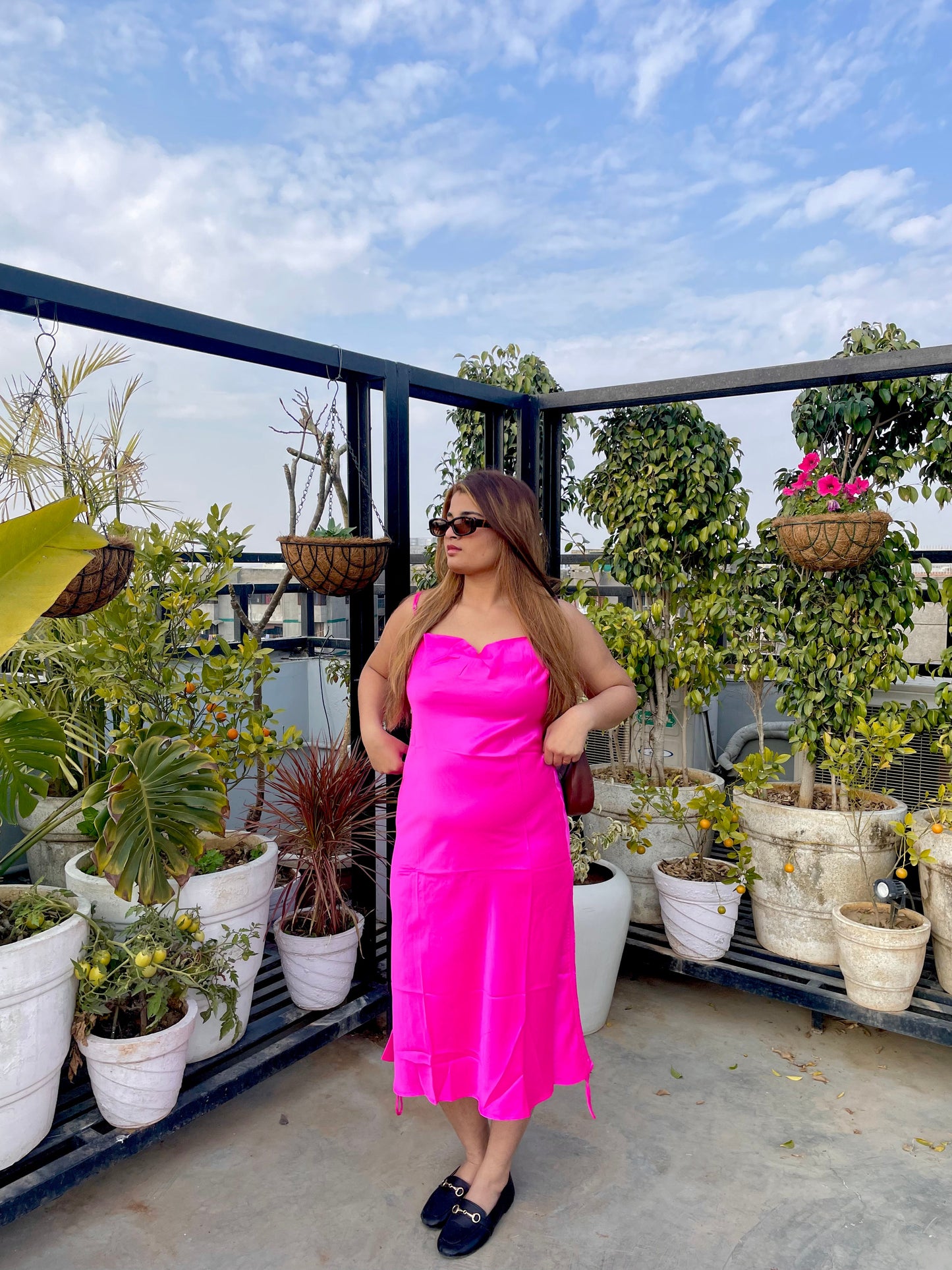 Satin Hot Pink Slit dress