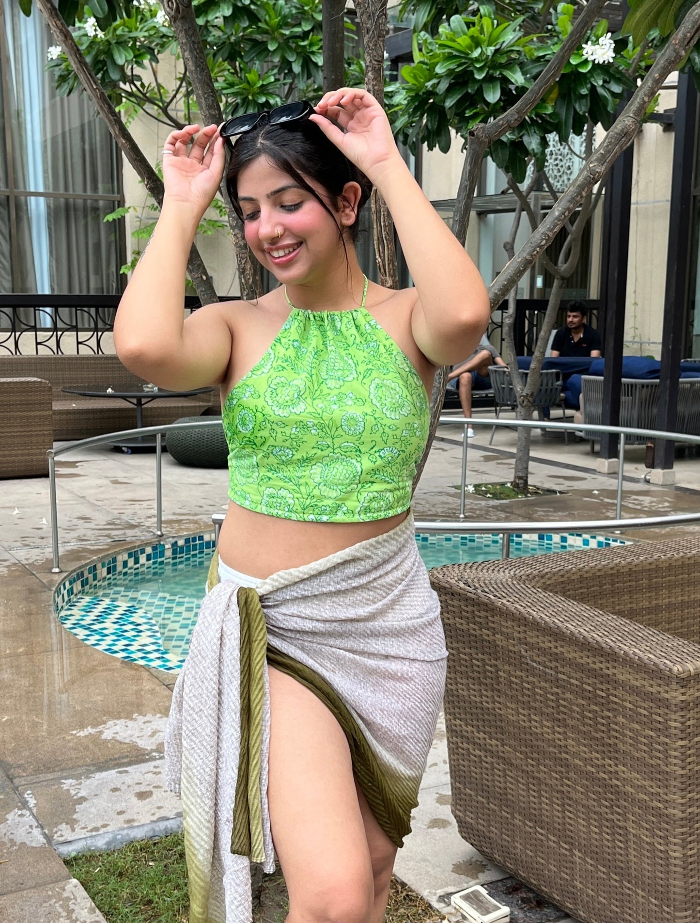 Cotton Halter Neck Top - Lime Green
