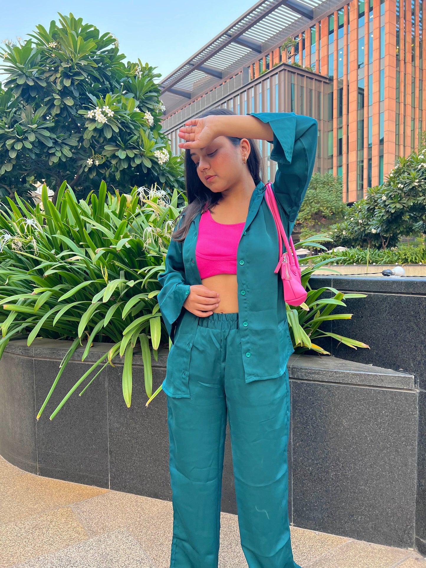 Loungewear Sea Green Satin Coord Set