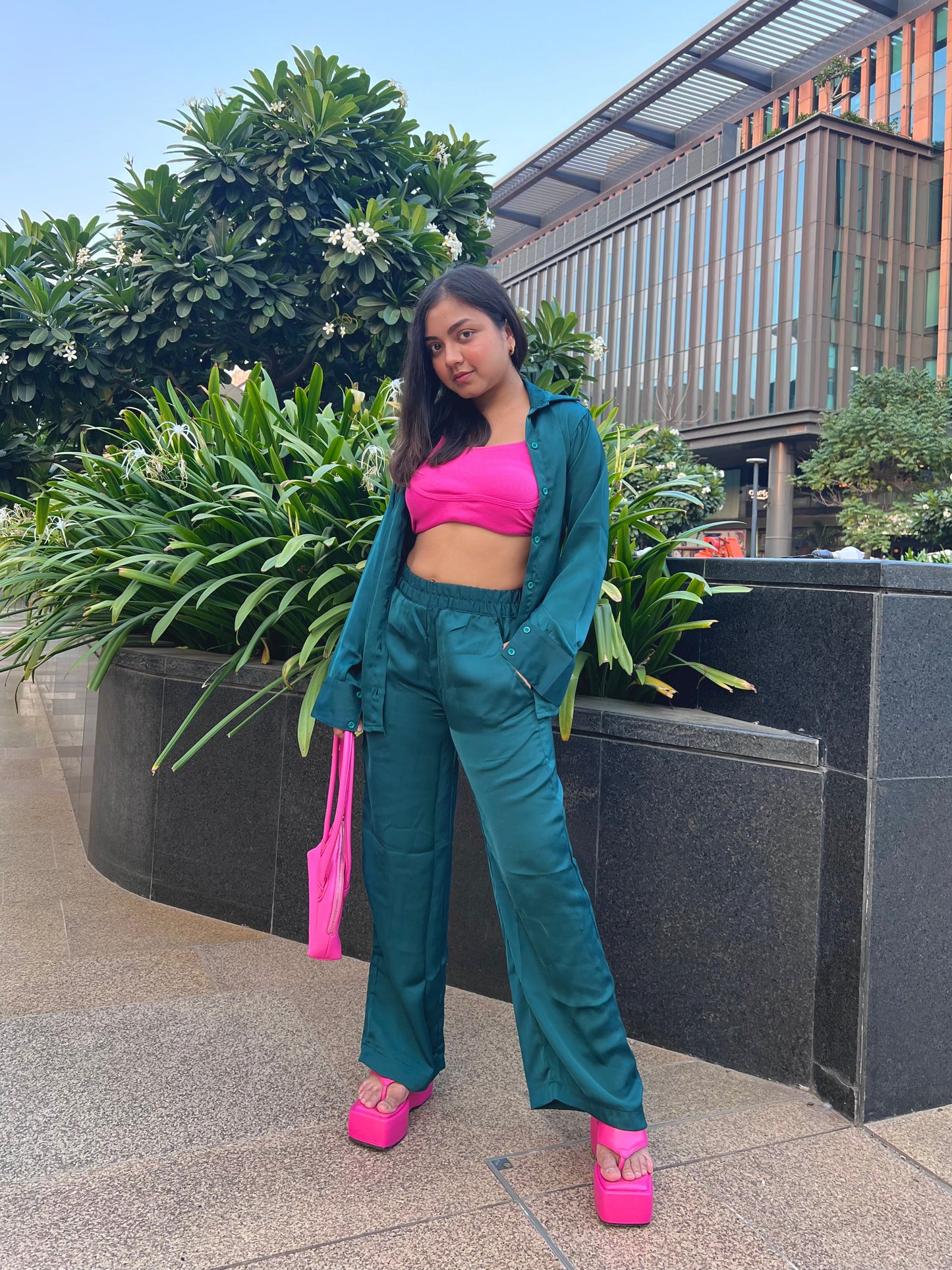 Loungewear Sea Green Satin Coord Set
