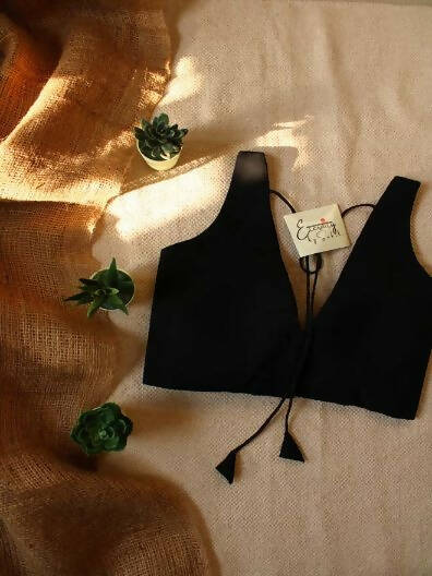 Evergreen Black Cotton Sleeveless Blouse