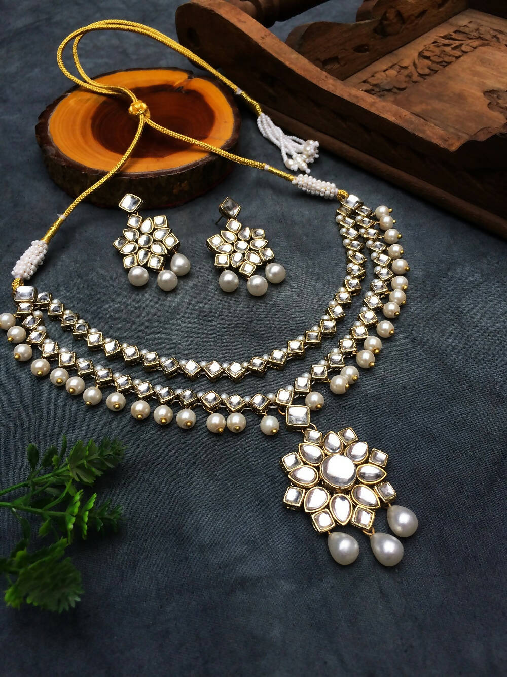 Kundan and Pearl Layered Pendant Set