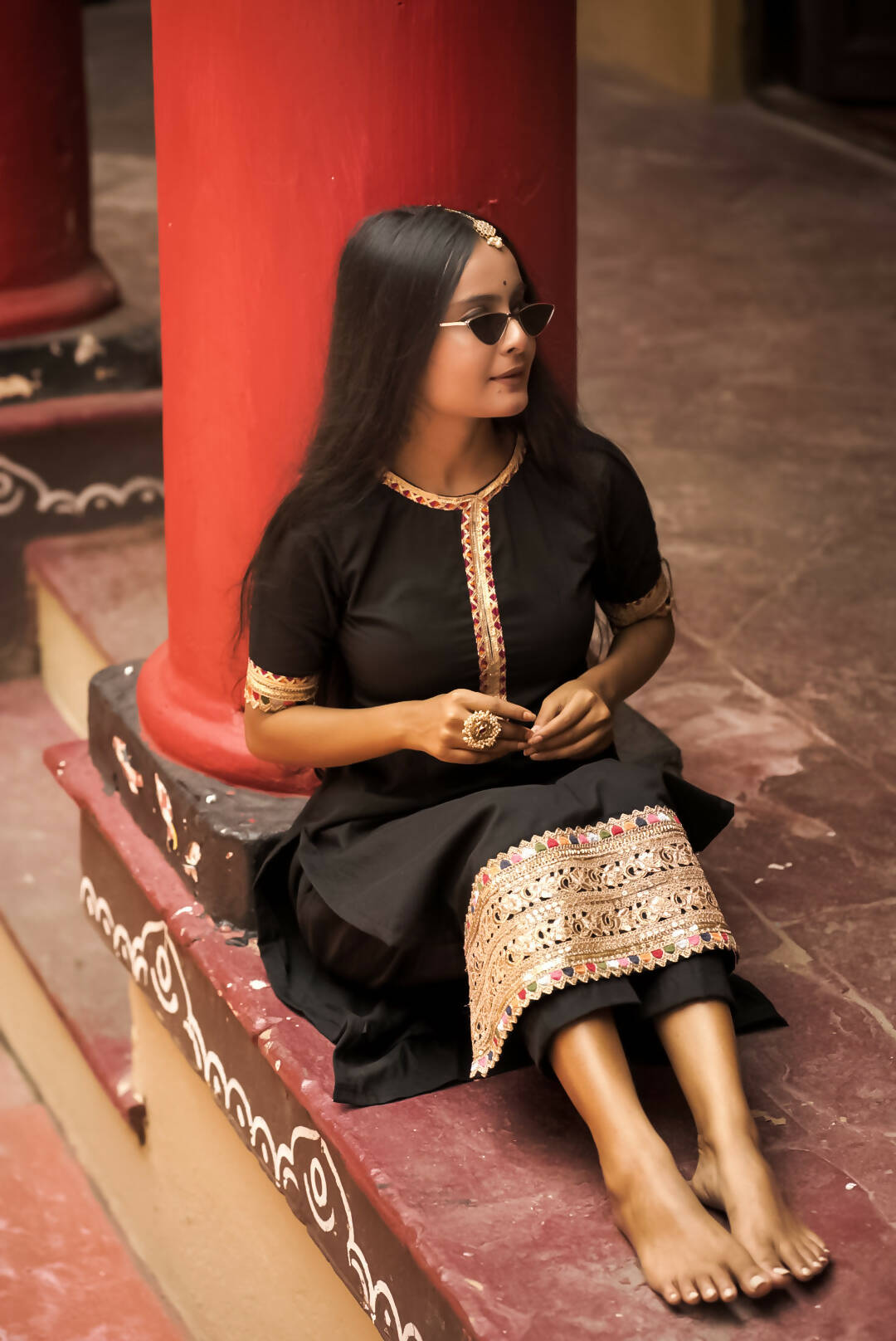 Mannya Black Cotton Kurta