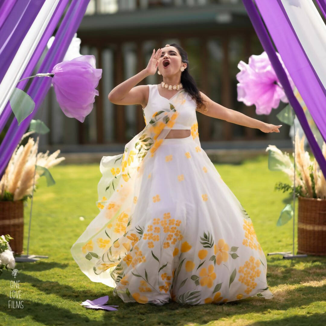 Haridra Hand Painted Floral Lehenga