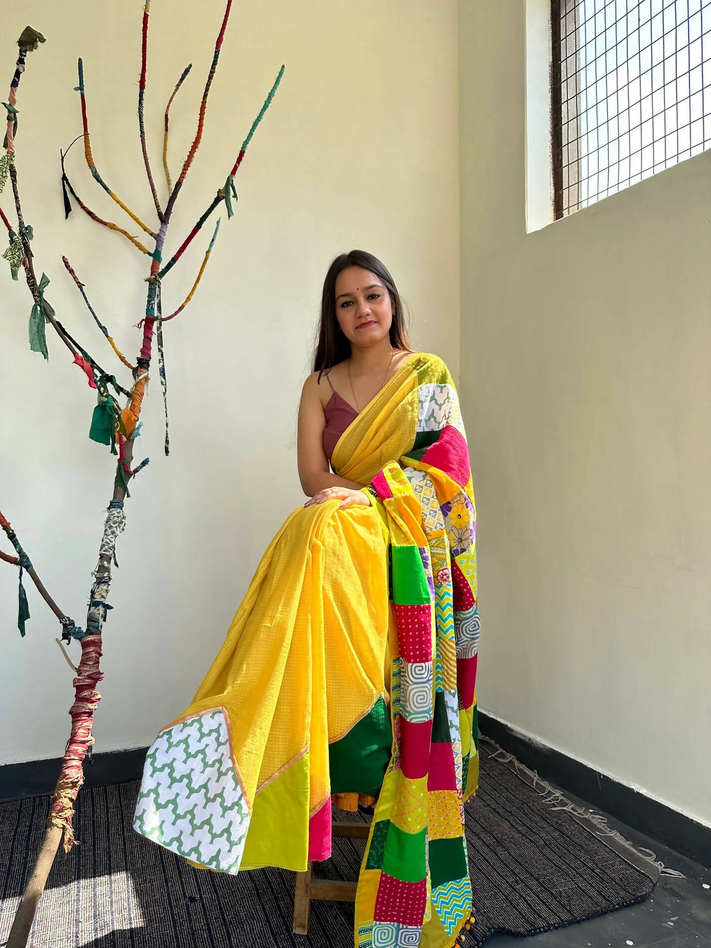 Atrangi Yellow - Patchwork Saree
