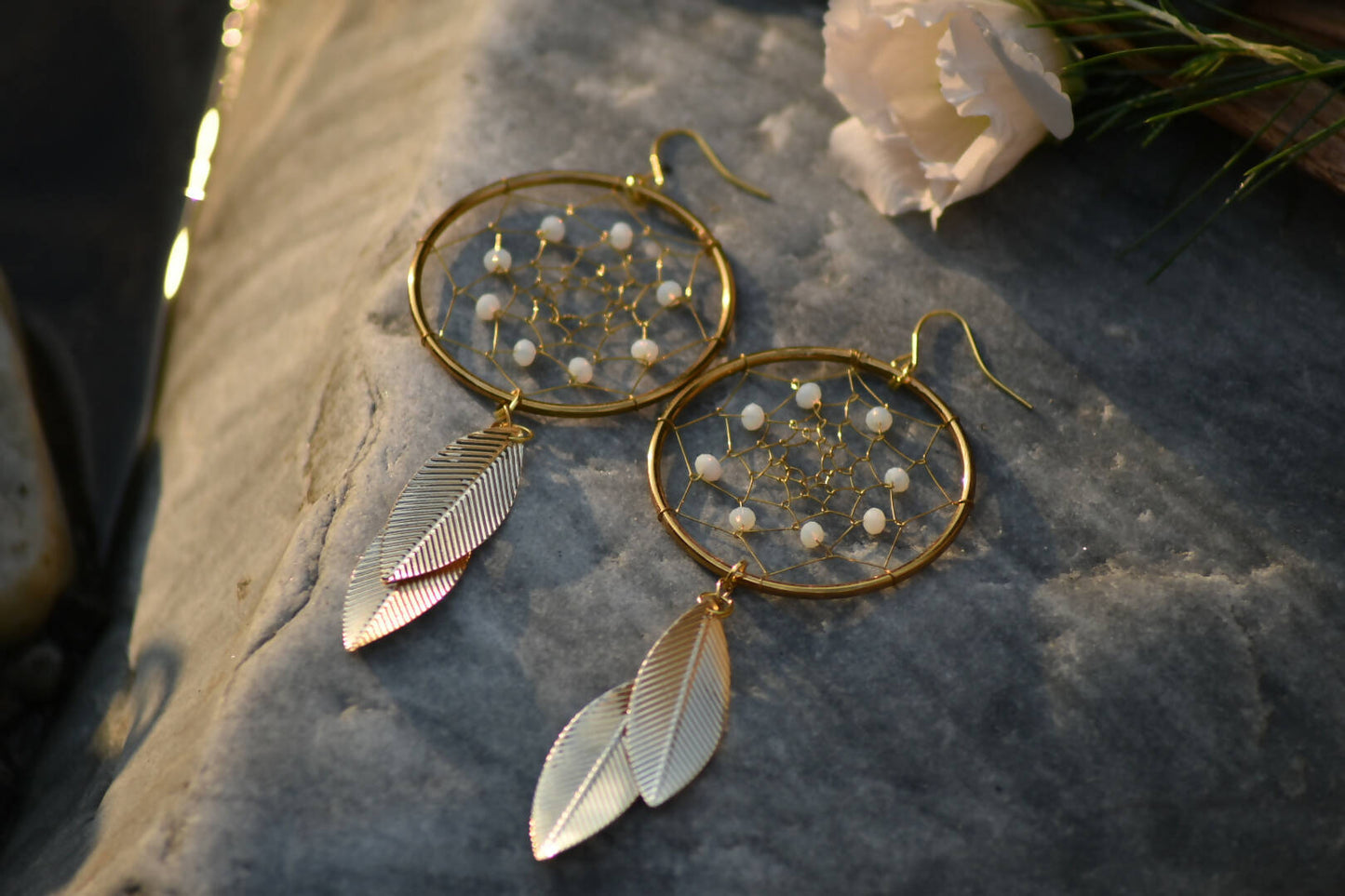 Gold Dreamcatcher Dangler Earrings