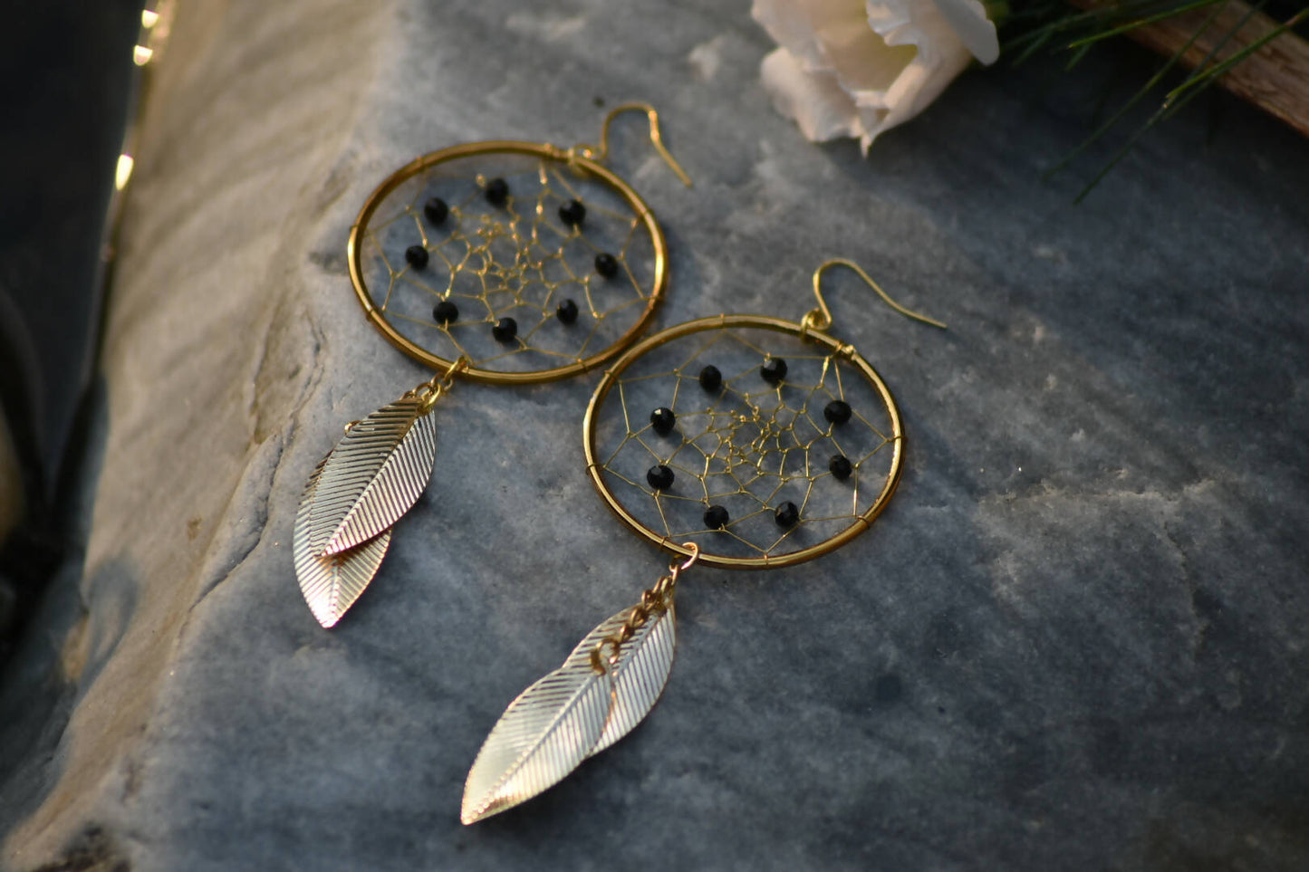 Gold Dreamcatcher Dangler Earrings