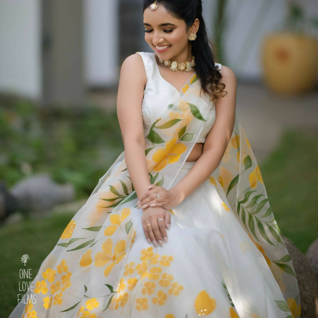 Haridra Hand Painted Floral Lehenga