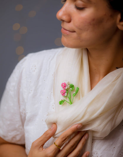 Pink & White Rose Jewel Brooch