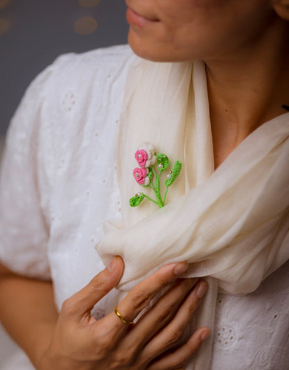 Pink & White Rose Jewel Brooch