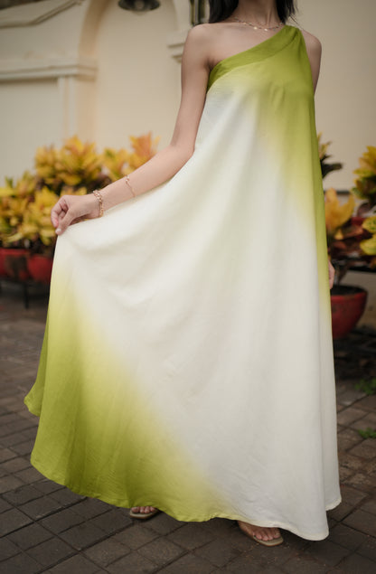 One-shoulder Green Ombre Dress