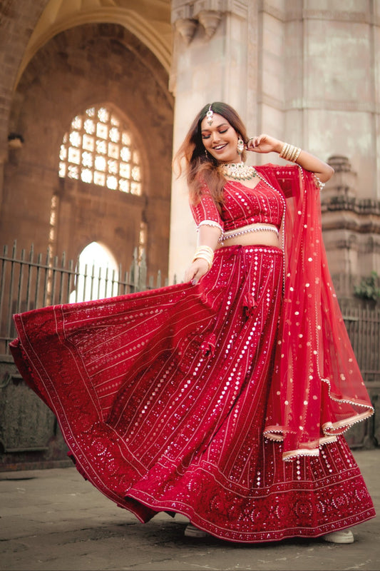 Maroon Chikankari and Sequin Lehenga