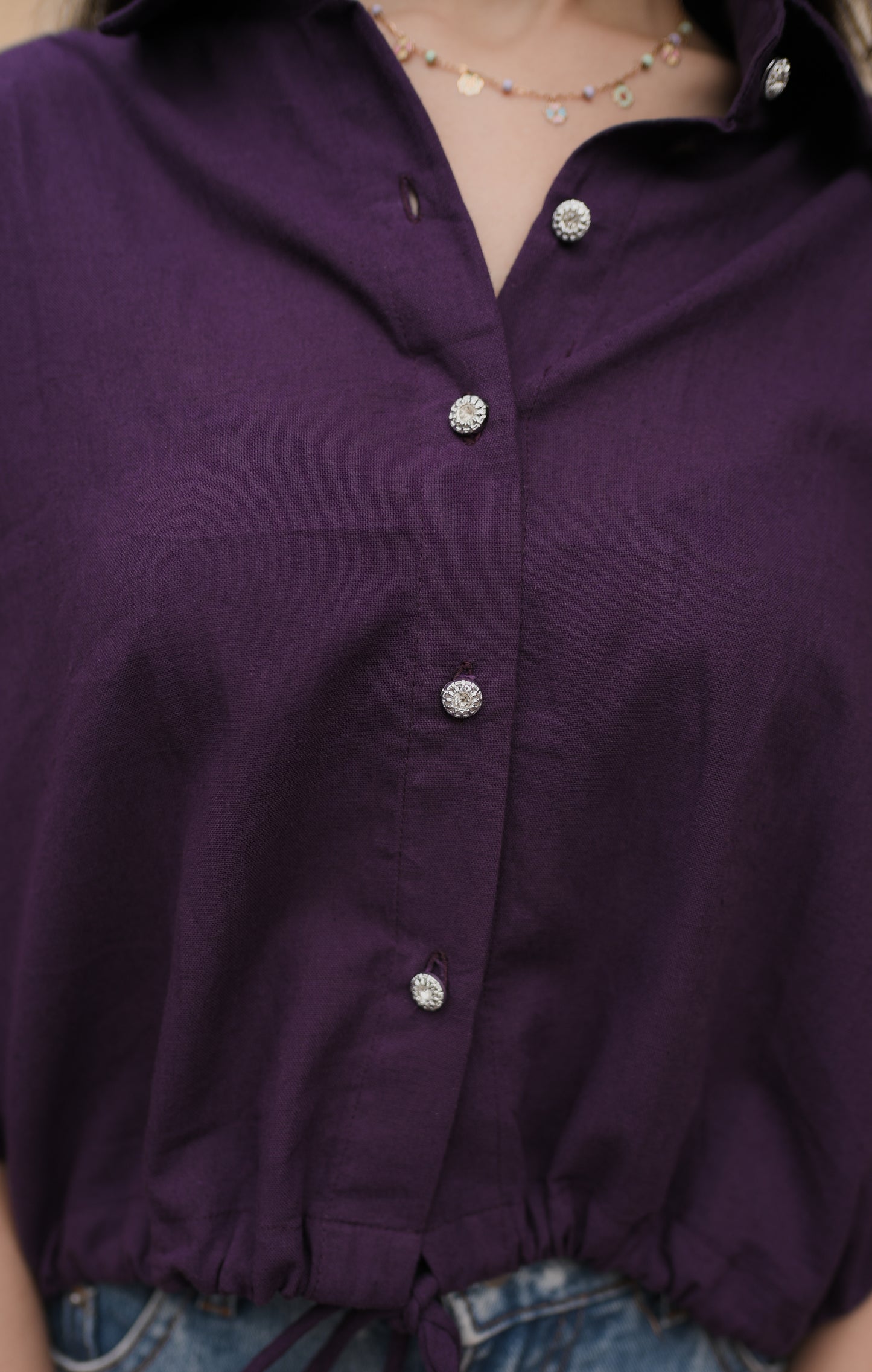 Plum Pop Cotton Drawstring Shirt