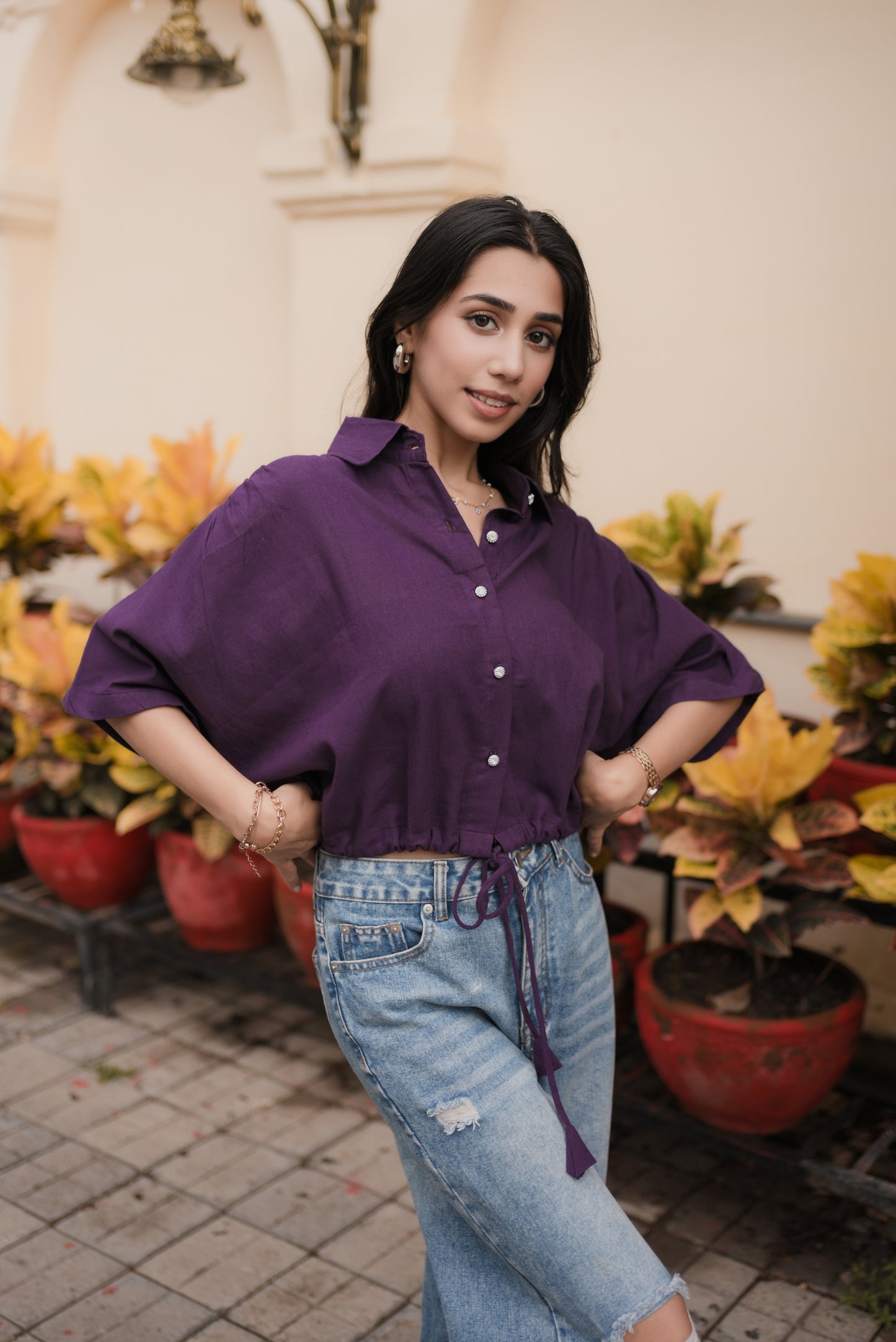 Plum Pop Cotton Drawstring Shirt