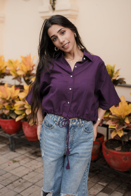 Plum Pop Cotton Drawstring Shirt