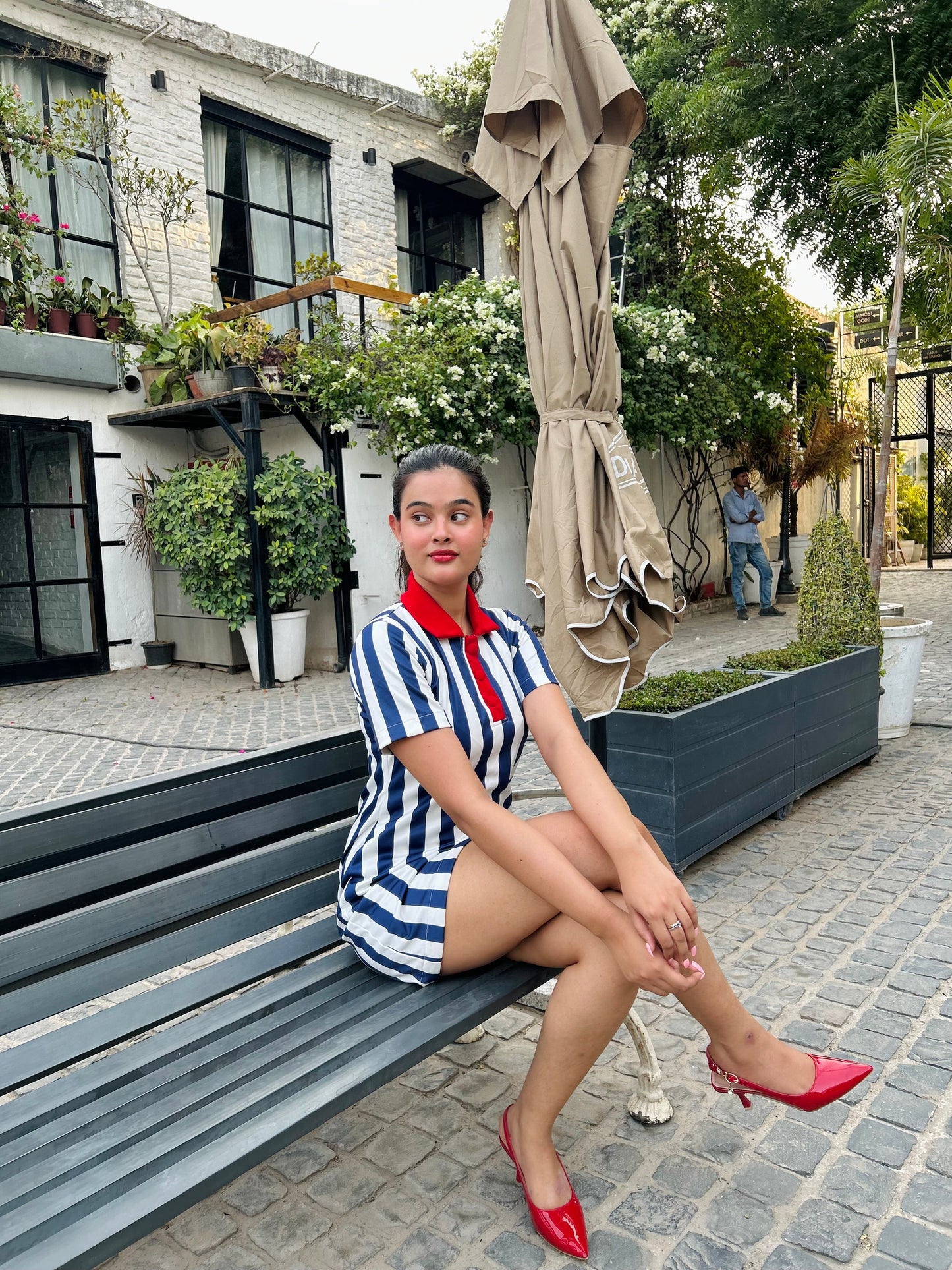 The Classic Striped Dress with Red Collar