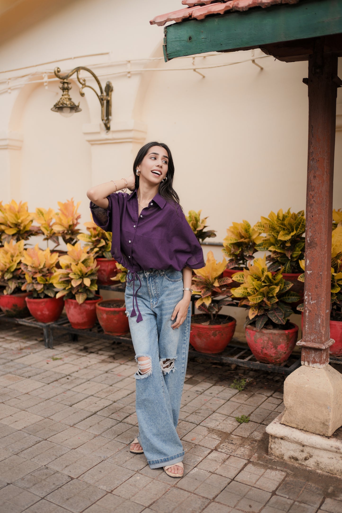 Plum Pop Cotton Drawstring Shirt