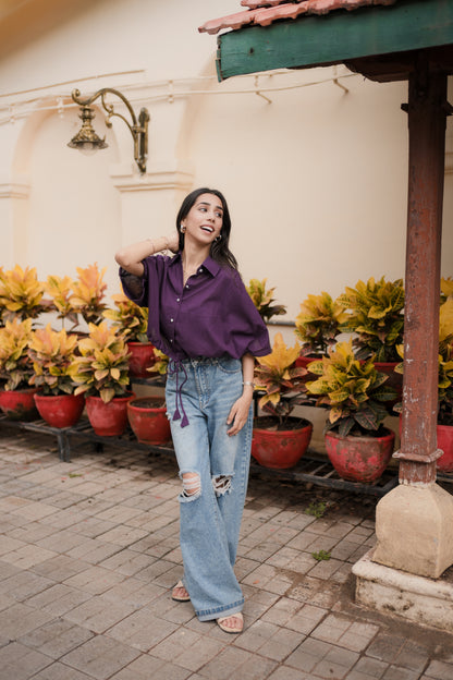 Plum Pop Cotton Drawstring Shirt