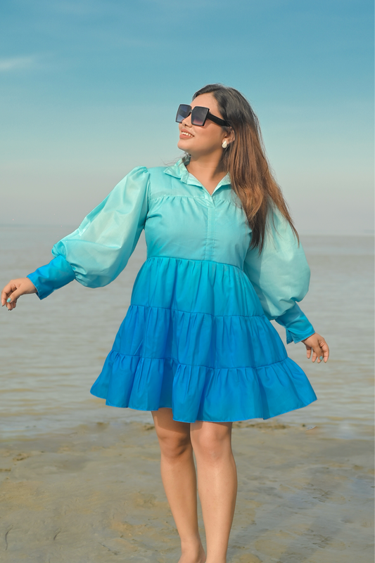 Muslin Cotton Blue Ombre Shirt Dress