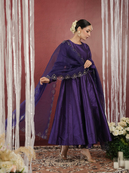 Chand Hand-dyed Purple Silk Aari Anarkali Set