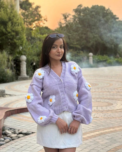 Crochet Daisy Woolen Cardigan