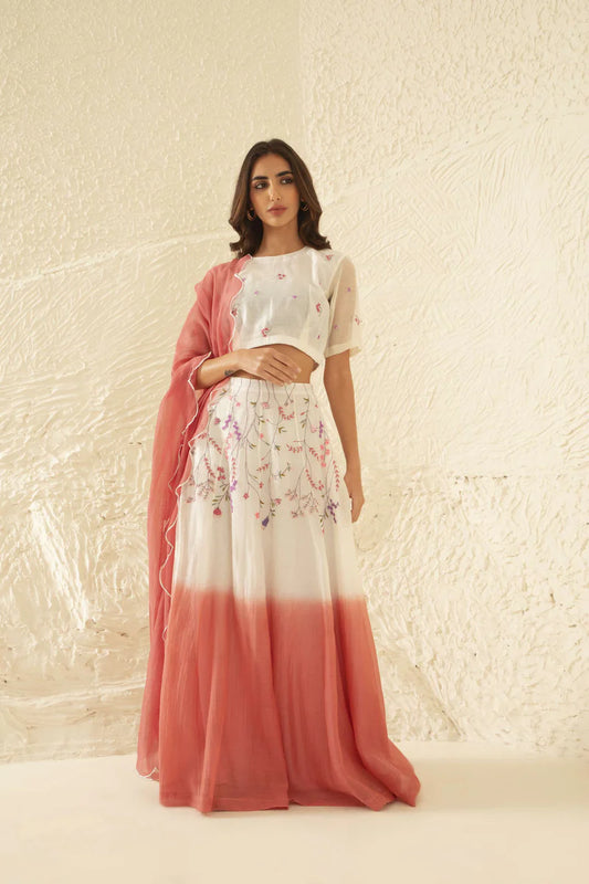 Manorama - Ombre Dye Floral Embroidered Lehenga Set