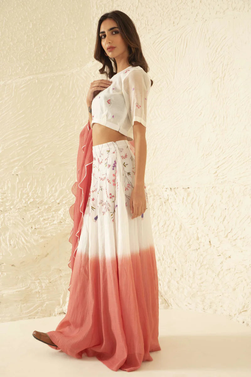 Manorama - Ombre Dye Floral Embroidered Lehenga Set