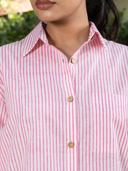 Pink Handblock Printed Cotton Shirt