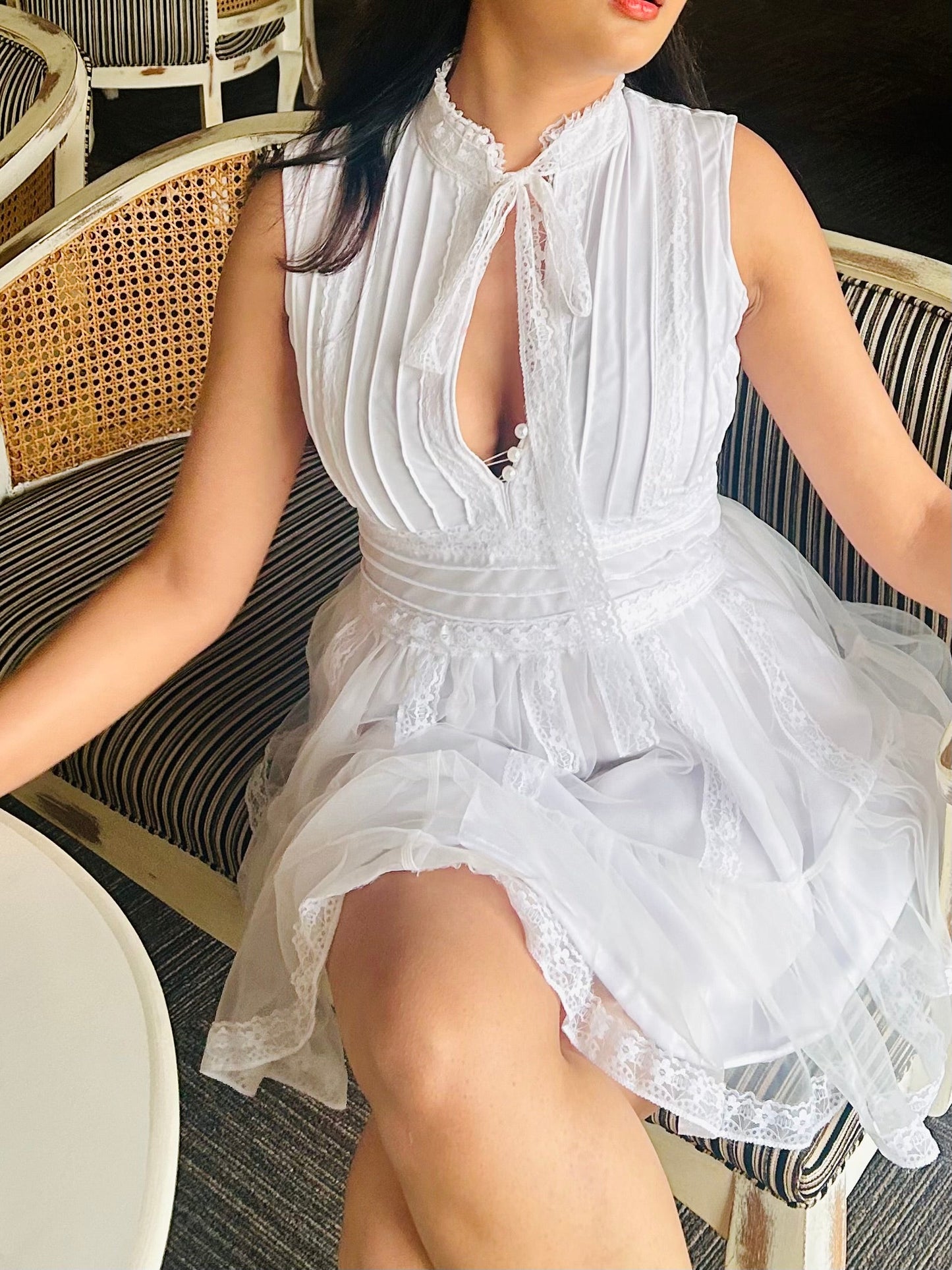 Aura White Lace & Bow Dress