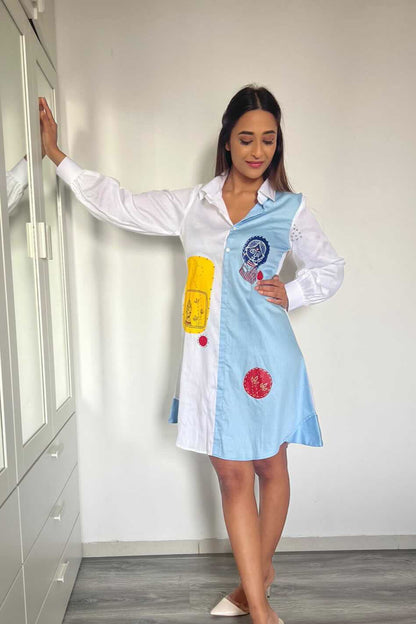 Blue Half n Half Chulbuli Hand Painted Shirt