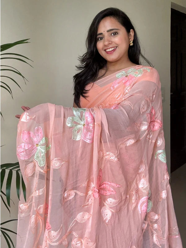 Mrunal - Hand Painted Pre-Pleated Chiffon Saree