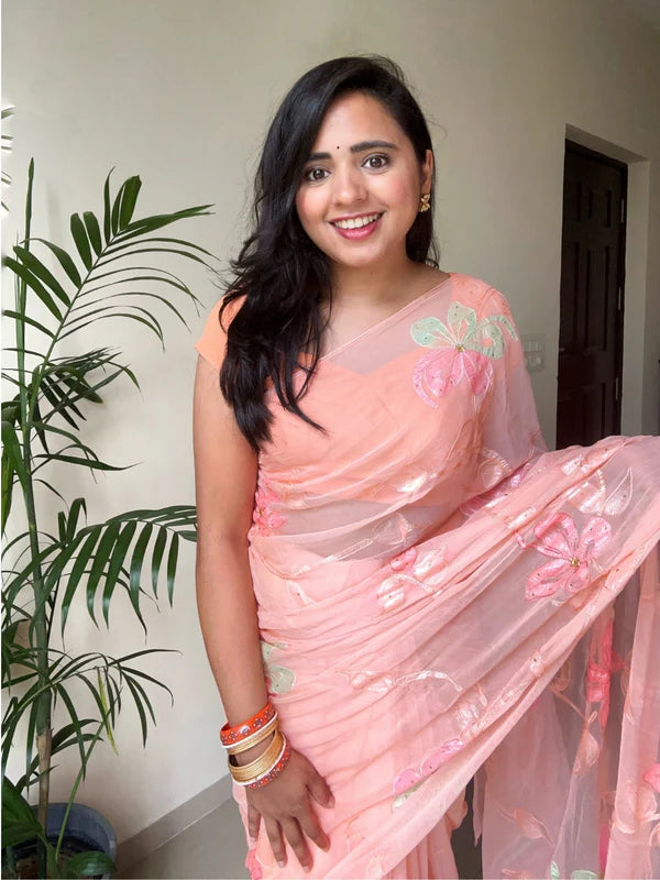 Mrunal - Hand Painted Pre-Pleated Chiffon Saree