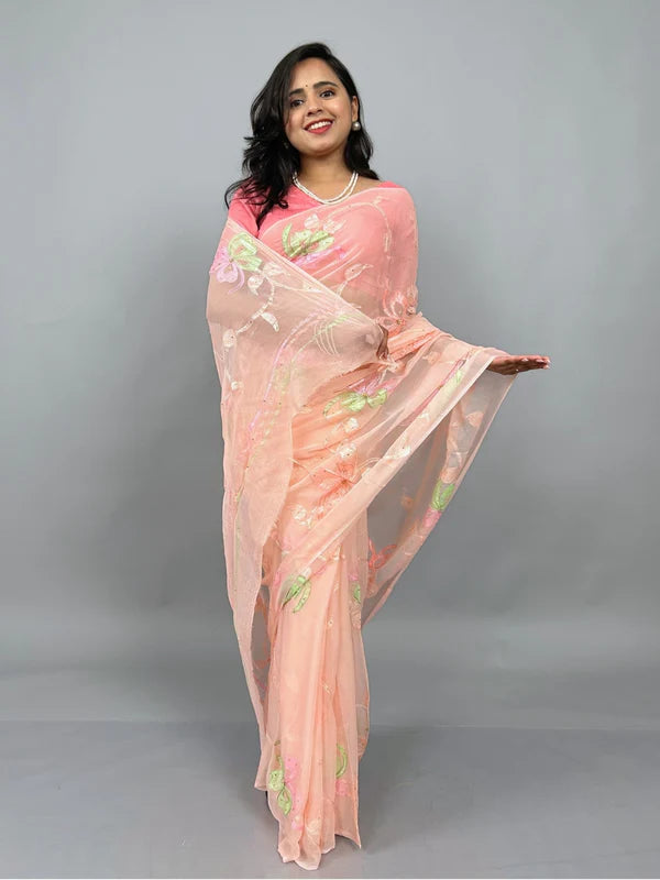 Mrunal - Hand Painted Pre-Pleated Chiffon Saree