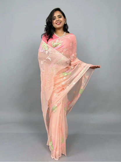 Mrunal - Hand Painted Pre-Pleated Chiffon Saree