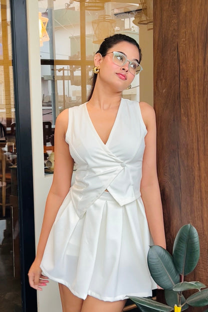 Angel White Lycra Waistcoat & Skirt Set