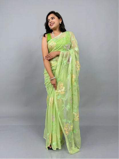 Mrunal - Hand Painted Pre-Pleated Chiffon Saree