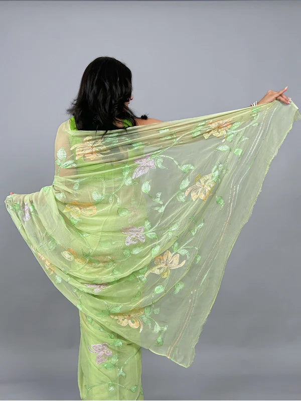 Mrunal - Hand Painted Pre-Pleated Chiffon Saree