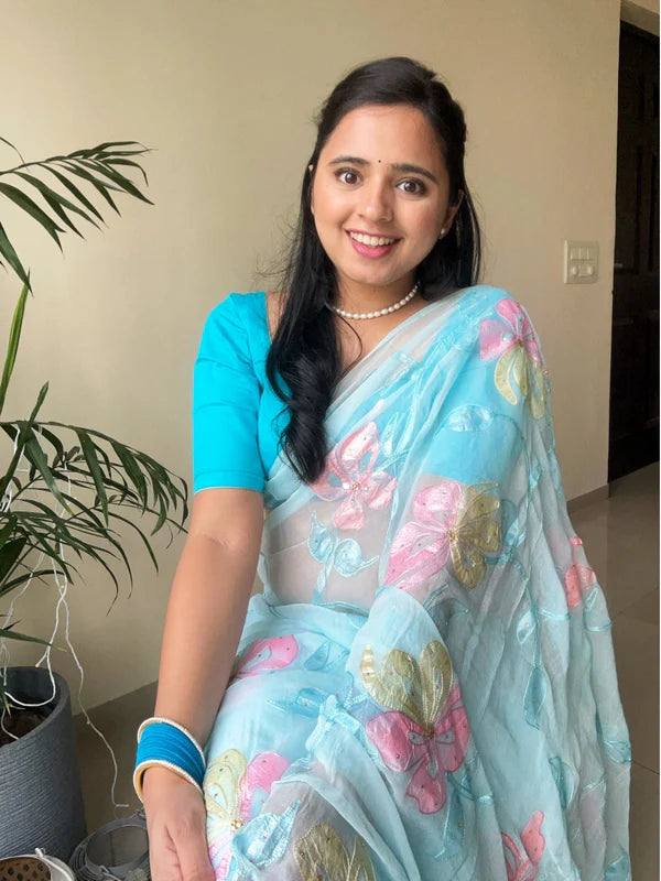 Mrunal - Hand Painted Pre-Pleated Chiffon Saree