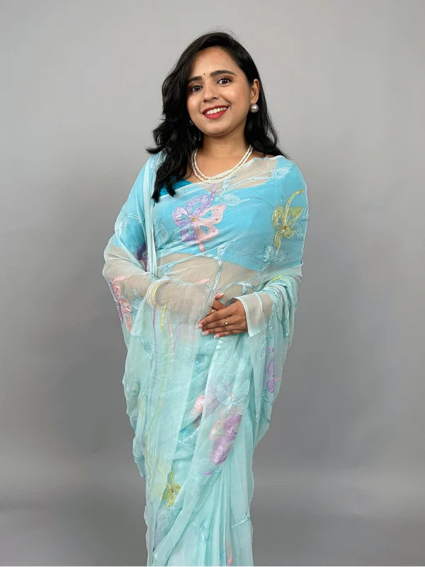 Mrunal - Hand Painted Pre-Pleated Chiffon Saree