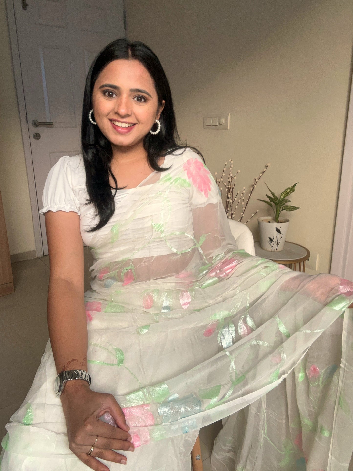 Gulabo - Handpainted Ready To Wear Chiffon Saree