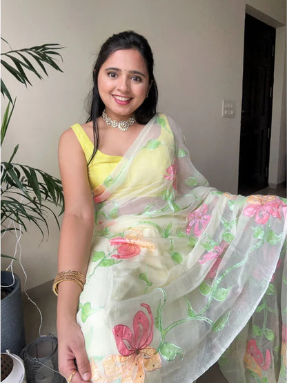 Mrunal - Hand Painted Pre-Pleated Chiffon Saree