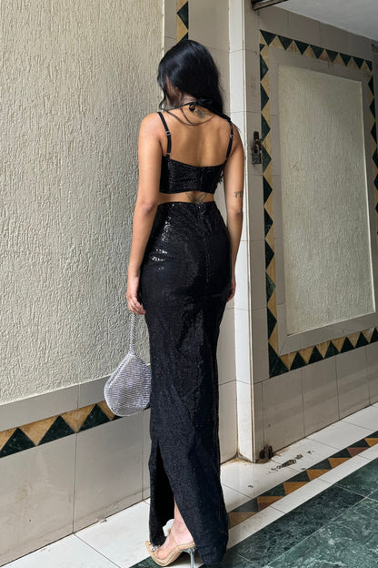 Sequin Black Maxi Cut-Out Dress