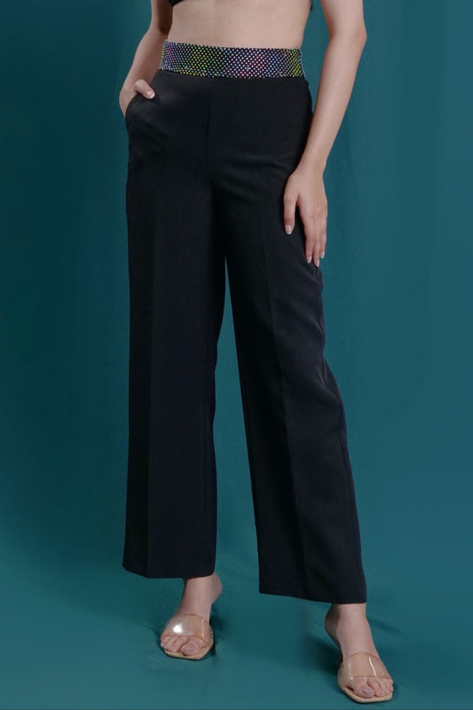 Rhinestone Belt Straight Trousers